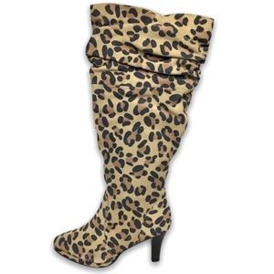 NIB Suede Leopard Knee High Slouch Boots 7.5